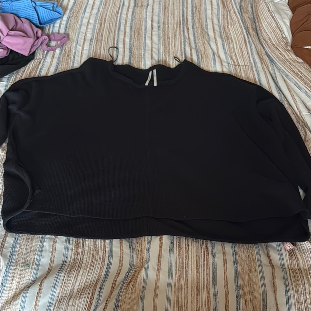 Women's ANTHROPOLOGY Black WAFFLE KNIT OVERSIZED Top